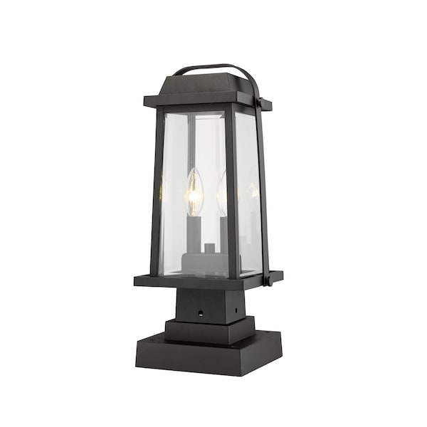 Millworks 2 Light Outdoor Pier Mounted Fixture, Black & Clear Beveled